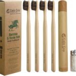 Gaia Guy Bamboo and Horsehair Bristle Toothbrush (4 Pack) + Travel Case & Silk Dental Floss | 100% Compostable Bristles and Floss | Eco-Friendly Dental Set | Biodegradable Wooden Toothbrushes