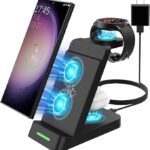 Wireless Charging Station for 3 in 1 Wireless Charger Stand for Galaxy Watch 8/7 Ultra/7/6/5, Charger for Galaxy S25 ultra/S24/S23/Note 20/Z Flip 7/6/Fold 7/6/4(Black)