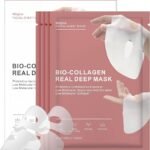 Bio Collagen Face Mask (4 Pack), Overnight Deep Hydrating Collagen Mask for All Skin Types, Anti-Aging Sheet Mask, Helps to Minimize Wrinkles, Restores Skin Elasticity & Plumpness (Pink(34g x 4ea))