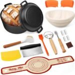 5QT Dutch Oven With Sourdough Bread Baking, Cast Iron Pot With Dual Handles Skillet Lid, bread dutch oven, Banneton Proofing Basket set, Bread Making Supplies Tools - Ideal for sourdough starter kit