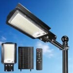 Solar Street Lights Outdoor,6500K Solar Commercial Lighting Fixture, Dusk to Dawn Lights,30000LM Security Flood Light with Remote Control for Yard, Parking Lot, Playground IP66 Waterproof
