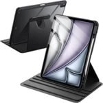 JETech Rotating Case for iPad Air 13-Inch M4/M3/M2 (2026/2025/2024) with Pencil Holder, 360 Degree Rotation Protective Stand Cover Clear Back, Auto Wake/Sleep (Black)