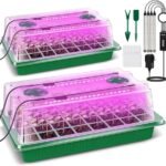 Seedling Tray 2 Pack with 80 Cells, Seed Starter Tray with 4 Grow Lights, Seed Germination Kit, Smart Seeding Starter Tray with Timer & Humidity Dome, Adjustable Brightness 3 Modes, 4 Timing