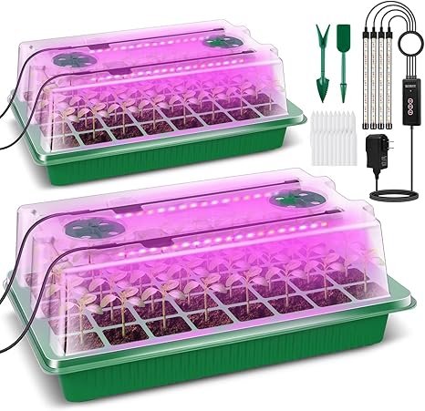 71u1fa9U3SL._AC_SX466_ Seedling Tray 2 Pack with 80 Cells, Seed Starter Tray with 4 Grow Lights, Seed Germination Kit, Smart Seeding Starter Tray with Timer & Humidity Dome, Adjustable Brightness 3 Modes, 4 Timing - Image 1