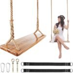 Wooden Swing for Adults, 500lbs Load Capacity, Adjustable Hemp Rope with 100 Inch Straps, Waterproof Hanging Seat for Indoor, Backyard, Garden & Patio