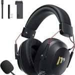 Mytrix 2.4GHz Wireless Gaming Headset with Noise Cancelling Detachable Mic for PC/PS5/PS4/Switch/Mac,Foldable Bluetooth Headphones with RGB Light, 3.5mm Over-Ear Headsets,Stereo Surround Sound Black