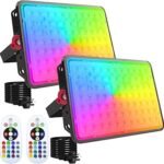 2 Pack 200W RGB Flood Light, RGB Color Changing Floodlight, Smart RGB Floodlight with Remote, for Stage Lighting, Birthday Parties, Posters, Discos, KTV, Parties, Clubs, Weddings