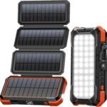 BLAVOR Solar Power Bank 20000mAh with 4 Foldable Solar Panels, PD 18W Fast Charging Battery Pack with USB-C, Portable Solar Panel Charger with Camping Flashlight Compass Carabiner for All Cell Phone
