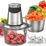 500W Electric Food Chopper, Dual 1.8L Bowls & Blades | Glass+stainless bowls separate raw/cooked. 4-blade 304 SS, 2-speed quick chop，dishwasher safe. Lock+overheat protection