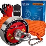Fishing Magnet Kit,700lb,1000lbs,1200lbs Neodymium Magnet,Strong Magnet Fishing Heavy Duty with 65Ft Salvage Rope,Gloves,Bag for Retrieving Tools &Find Treasure (700lbs Vertical Set)