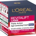 L'Oreal Paris Revitalift Laser Triple Action Anti-Ageing Night Cream 50ml, Face Moisturiser with Pro-Retinol, Hyaluronic Acid & Vitamin C, to Smooth Wrinkles, Firm & Brighten Skin