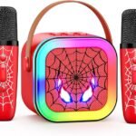 Mini Spider Karaoke Machine Kids, Vingtank Toys for 4 5 6 7 8 9 Year Old Boys Girls Portable Bluetooth Speaker with 2 Wireless Microphones Gifts for 3-5 6-8 8-12 Year Old Boys Girls Adult Family Party