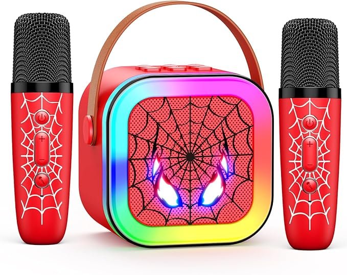 81V7-4BXGmL._AC_SX679_ Mini Spider Karaoke Machine Kids, Vingtank Toys for 4 5 6 7 8 9 Year Old Boys Girls Portable Bluetooth Speaker with 2 Wireless Microphones Gifts for 3-5 6-8 8-12 Year Old Boys Girls Adult Family Party - Image 1
