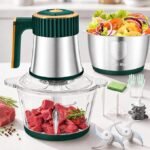 5-In-1 Electric Food Processor with 2 Bowls(2L+2L), Food Chopper with 2 Bi-Level Blades, Mini Vegetable Chopper Meat Grinder kit for Kitchen & Restaurants Electric Chooper for Onion Salad Garlic Fruit