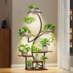 BACEKOLL Plant Stand Indoor with Grow Lights, 7 Tiered Plant Shelf Indoor, 47" Corner Plant Stands for Indoor Plants, Tall Plant Flower Display Shelf, S-Shaped Plant Rack for Home, Living Room, Black
