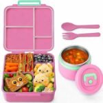 Kids Lunch Box - Insulated Bento Box with Stainless Steel Thermos & Leak-Proof Containers for School, Travel, and Outdoor | 300ml Food Jar & Square Container (Pink)