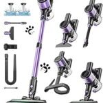 Cordless Vacuum Cleaner, 55Kpa 10-in-1 Stick Vacuum with Powerful Suction, Hose, Anti-Tangle Brush, Green LED Light, Lightweight Rechargeable Vacuum for Home, Hardwood Floors, Carpets, Pet Hair
