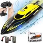 RC Boat with 2 Rechargeable Battery, 20+ MPH Fast Remote Control Boat for Adults, 2.4G RC Electric Boats Pools and Lakes Toys for Kids (812-Yellow)