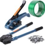 Heavy Duty Manual Pallet Strapping Kit with Tensioner & Sealer 4 in 1 Polypropylene Banding Tool Set, 250m Strapping Tape, 100 Clips, Anti-Rust Alloy Frame, Ergonomic Handle for Efficient Packaging