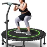 40" /48" Mini Trampoline Foldable with T Shape and Adjustable Foam Handle for Adults and Kids Exercise Indoor Outdoor Workout Max Load 200KG