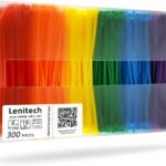 4Inch Multi-Purpose Assorted Cable Zip Ties, 300 Pieces, Colored Black White, Multicolored