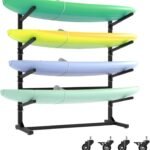 Kayak Storage Rack, Heavy Duty Kayak Stand Canoe Rack with Wheels, Freestanding Kayak Holder Stand for Kayaks, Canoes, Surfboard, Paddleboard Storage