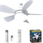 Yaberry Grove Socket Fan Light -18" Ceiling Fan with Light and Remote, E26/E27/B22 Plug in Fan Light Bulb for Bedroom, Kitchen, Living Room, Workshop-3 Color Temperatures, 3 Fan Speeds,2000 lumens,50W