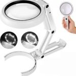 30X 10X Magnifying Glass with Light and Stand, Foldable Handheld Magnifying Glass & 2 Level Dimmable for Close Work, Macular Degeneration, Seniors Reading, Powered by Battery or USB