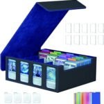 3200+ Trading Card Storage Box, Large Size Leather Bulk Card Case for Mtg tcg Magic Soprts Playing Game Card Organizer, Commander Deck Box with 4 Supporters 24 Dividers Strap+10 Top Loaders for Cards