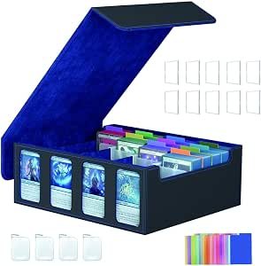 61bLUAHAFrL._AC_SY300_SX300_QL70_ML2_ 3200+ Trading Card Storage Box, Large Size Leather Bulk Card Case for Mtg tcg Magic Soprts Playing Game Card Organizer, Commander Deck Box with 4 Supporters 24 Dividers Strap+10 Top Loaders for Cards - Image 1