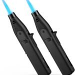 Torch Lighters, 2 Pack, Butane Lighters with Fluid View Window, Adjustable Jet Flame, Windproof Butane Refillable Gas Torch Lighter Long Lighter for Candle, Grill, BBQ, Fireworks (Without Butane Gas)
