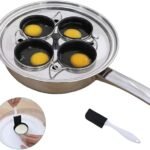 Egg Poacher Pan - Stainless Steel Poached Egg Cooker – Perfect Poached Egg Maker – Induction Cooktop Egg Poachers Cookware Set with 4 Nonstick Large PFOA FREE Poacher Cups and Silicone Spatula