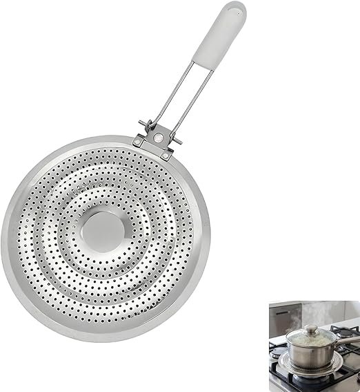 61svqn4C-9L._AC_SX522_ Heat Diffuser Plate for Gas Stove and Electric Stove, Stainless Steel Simmer Plate Flame Guard with Cool Touch Handle, Even Heat Distribution for Sauce, Rice, Milk and Slow Cooking - Image 1