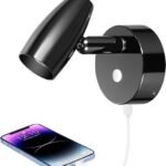 12V Reading Light RV Motorhome LED Dimmable Flexible Wall Lamp Spot Bed Lamp for Boat Caravan Camper Yacht 12-24 VDC with USB Charger and Blue Night Light Gloss Black