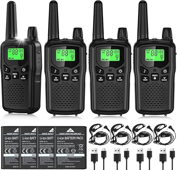 719FFZd7cFL._AC_SX679_ Walkie Talkies for Kids Adults, Rechargeable Long Range Walky Talky 2 Way Radios 80 Channels 1400mAh Li-ion Battery for Family Outdoors Camping Hiking Toys Gift 4 Pack - Image 1