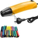 STEUGO Mini Heat Gun, two speed temperature regulation, heat shrink tube kit, 350W 220V portable epoxy resin hot air gun, used for DIY embossing, drying,and 328 heat shrink tubes (yellow)