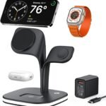 EXW Magnetic Charging Station, Apple Watch Charger, 3 in 1 Fast Mag-Safe Wireless Charger Stand for iPhone 17,16,15,14,13,12 Pro/Max/Plus/Air, Apple Watch 2-11/SE - Airpods 4/3/2/Pro/Pro 3/2 with LED