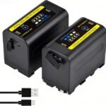 Tectra 2-Pack NP-F750 Battery for Sony NP-F970 NP-F975 NP-F980 NP-F960 NP-F770 NP-F550 Battery and Sony Handycam Camcorders for YONGNUO Godox LED Video Light with USB Type-C Charging Cable