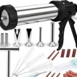 1.57LB Large Capacity Jerky Gun & Sausage Stuffer, Stainless Steel Meat Gun with 5 Nozzles & 5 Brushes, Sausage Maker Kit for Beef Jerky and Snack Making