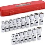 CASOMAN 17PCS 3/8" Drive Universal Flex Socket Set, SAE&Metric, 3/8" to 3/4", 10mm to 19mm, 6-Point, CR-V, Swivel Head, 360 Degree Access