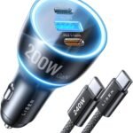 LISEN 200W Laptop USB C Car Charger Fast Charging with a 240W USB C Cable | Cigarette Lighter Adapter 3 Ports PD3.1 [GaN]140W+PD30W QC4.0/PPS 45W for MacBook Pro iPad iPhone 17 16 Galaxy