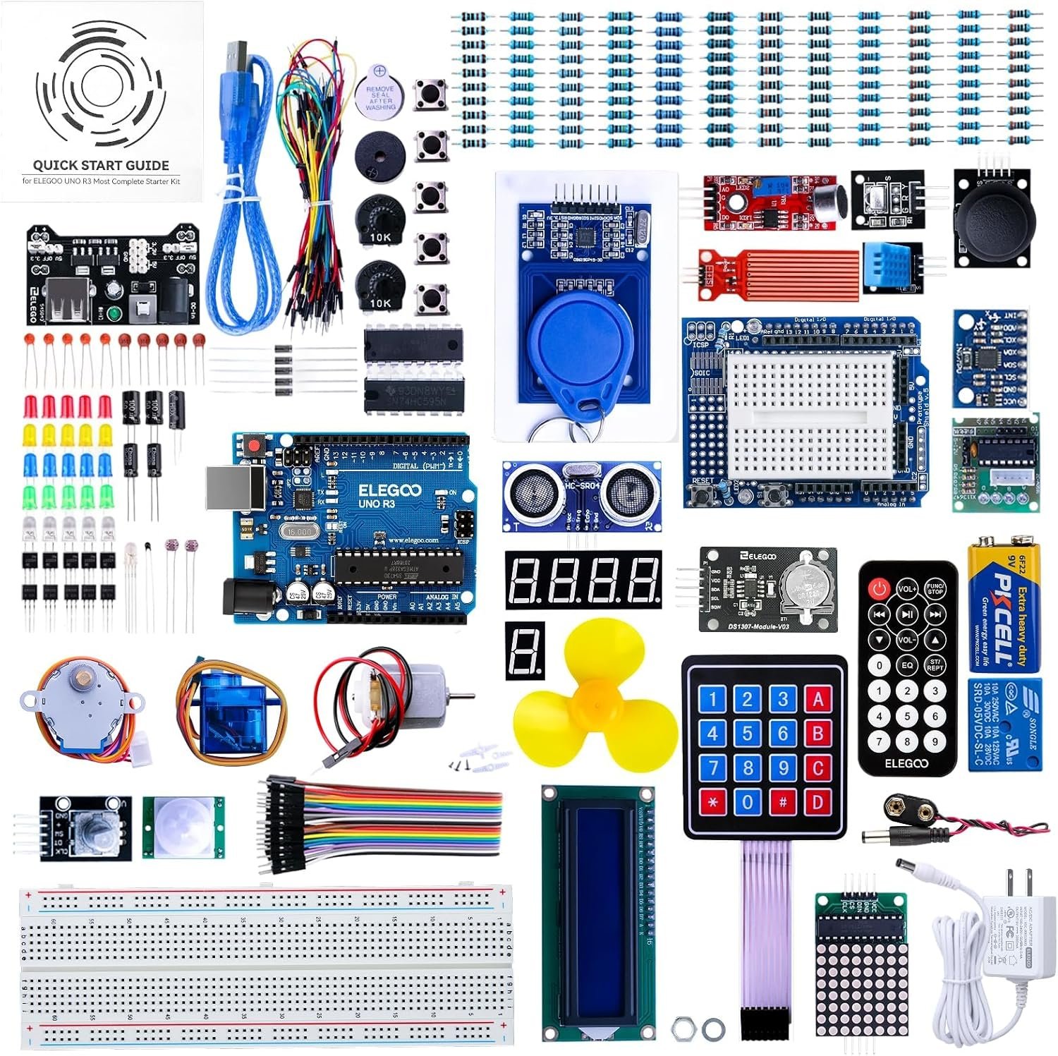 81QkywH2ndL._AC_SL1500_ ELEGOO UNO R3 Project Complete Starter Kit with Tutorial Compatible with Arduino IDE (More Than 200 Items) - Image 1