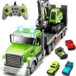 Fistone RC Semi Truck & Excavator Toy Set, 1:12 Remote Control Semi-Trailer With Sound and Lights, 2.4Ghz Flatbed With Excavator, Construction Vehicles for Boys 6-12 Years Old