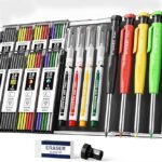 STAGEEK 4PCS Carpenter Pencils with Sharpener, Heavy Duty Woodworking Pencils, Mechanical Carpenter Pencil with 52 Refills, Deep Hole Long Nib Marker Pens for Architect Construction Marking with Case