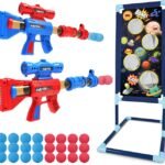 Shooting Game Toy for Age 6, 7, 8,9,10+ Years Old Kids, Boys - 2pk Foam Ball Popper Air Guns & Shooting Target & 24 Foam Balls - Ideal Gift - Compatible with Nerf Toy Guns