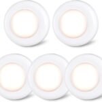 STAR-SPANGLED LED Puck Lights Under Cabinet AAA Battery (7cm Warm 5 Pack) | Round Mini Stick on Push up Lamp, DIY Portable Touch Tap Night Light AAA Battery Operated Powered, For Closet Counter Kitchen