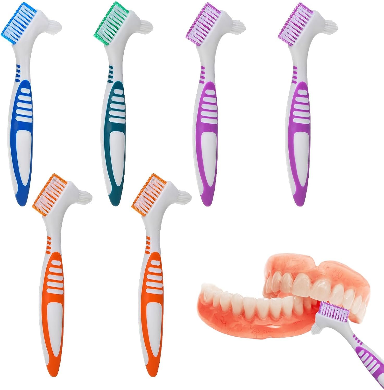 order-2 Denture Brush, 6pcs Tooth Brush, Soft Toothbrush, False Teeth Brush, Dual Head Toothbrushes, Denture Toothbrush, Effective Cleaning, Suitable for False Teeth, Calculus, Plaque, Retainer - Image 1