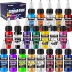 FansArriche Airbrush Paint, 20 Colors Acrylic Air brush Paint Kit | Water-Based, Opaque & Neon Colors, Pearl Colors, for Beginners, Artists, DIY Projects, 20 ml/ Bottle