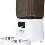 PaWz 5L Automatic Pet Feeder with 1080P HD Camera, Auto Cat Dog 2 Stainless Steel Bowls Smart Wi-Fi App Control, Dry Food Dispenser Pet Camera Night Vision Voice Interaction for Cats & Dogs White