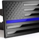 Bonrcea Thin Blue Line Heavy Duty Aluminum US Flag Trailer Hitch Cover